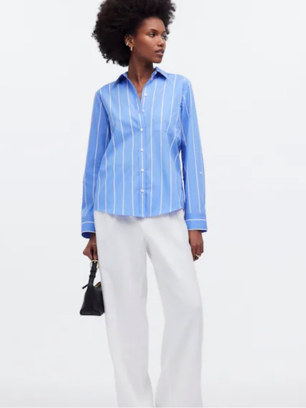 Madewell Blue and White Striped Button-Up Blouse - Picture 2 of 9